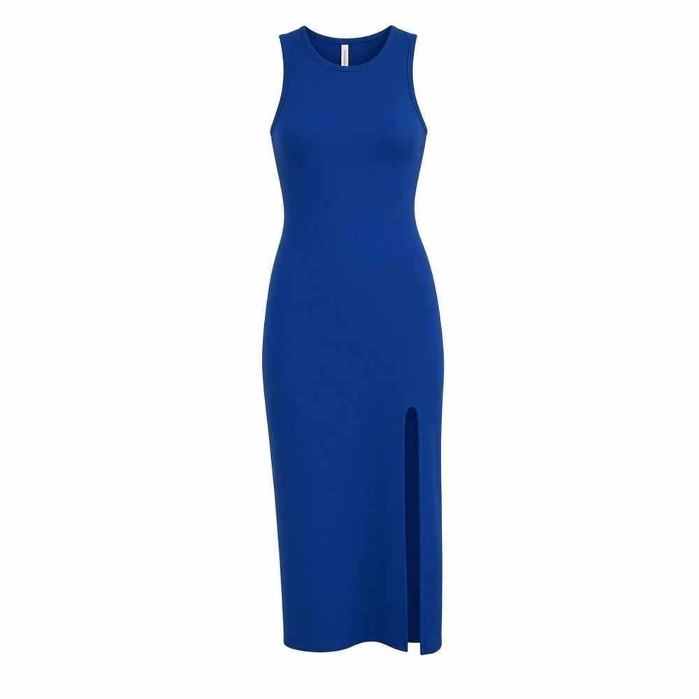 Babaton The Group Blue Bodycon Midi Dress Women's Size S Side Slit Racerback